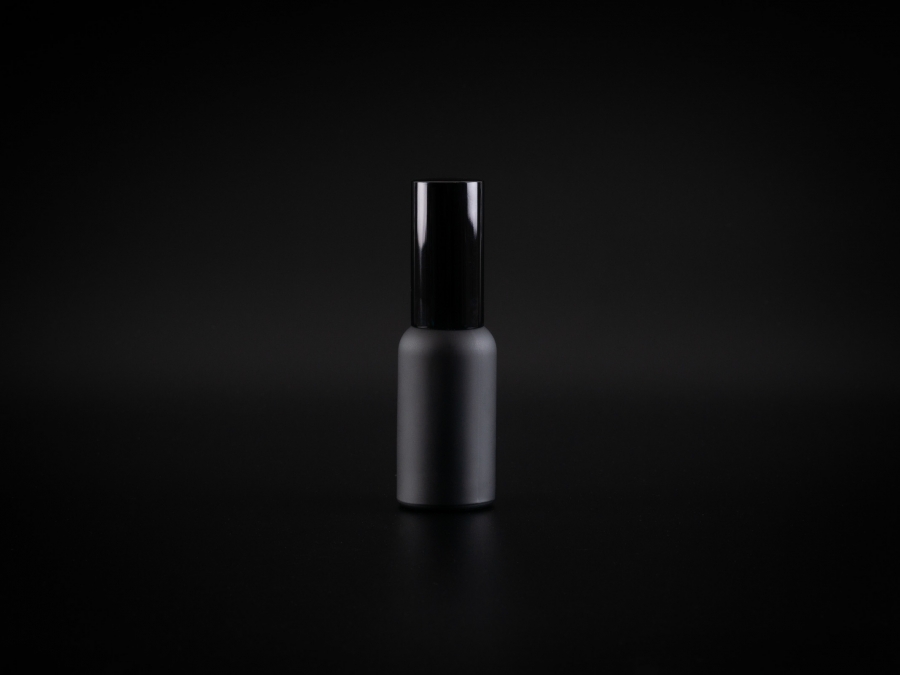 Schwarzglasflasche 30ml, mit Lotionspumpe Aluminium