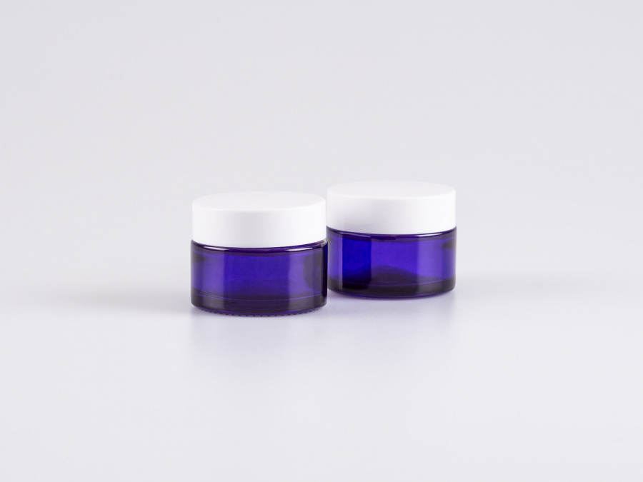 Blauglasdose 30ml, mit Deckel weiss
