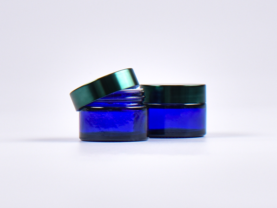 Blauglasdose, 30ml, mit Deckel grün