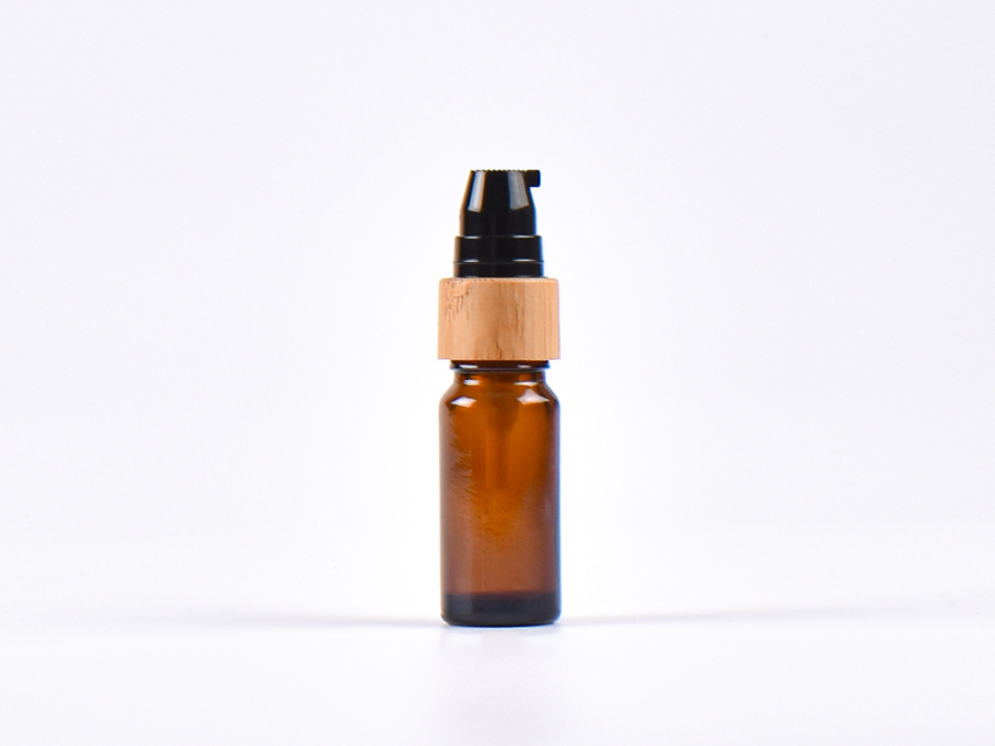 Braunglasflasche 10ml, mit Lotionspumpe Bambus