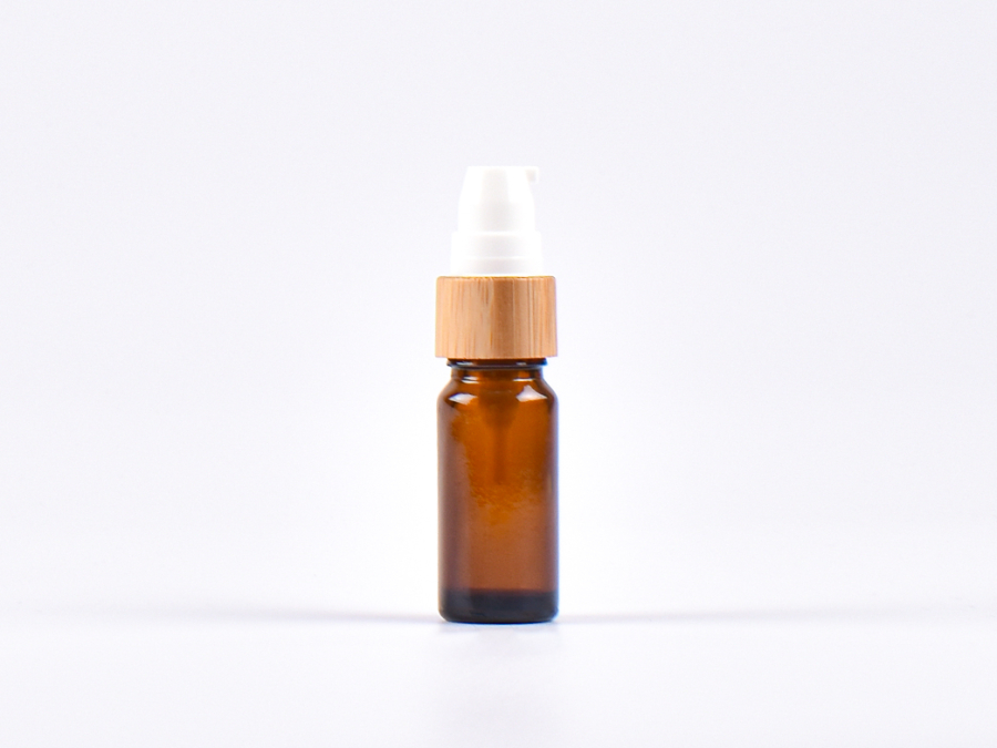Braunglasflasche 10ml, mit Lotionspumpe Bambus
