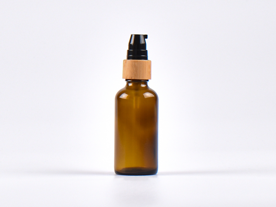 Braunglasflasche 50ml, mit Lotionspumpe Bambus