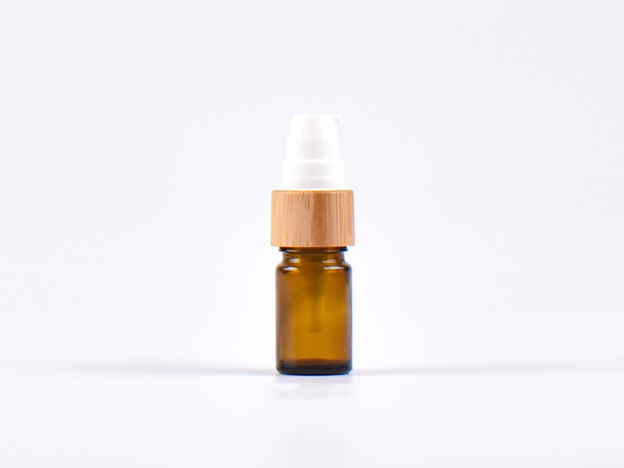 Braunglasflasche 5ml, mit Lotionspumpe Bambus