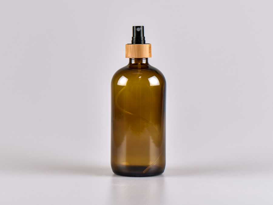 Braunglasflasche 480ml, mit Zerstäuber Bambus