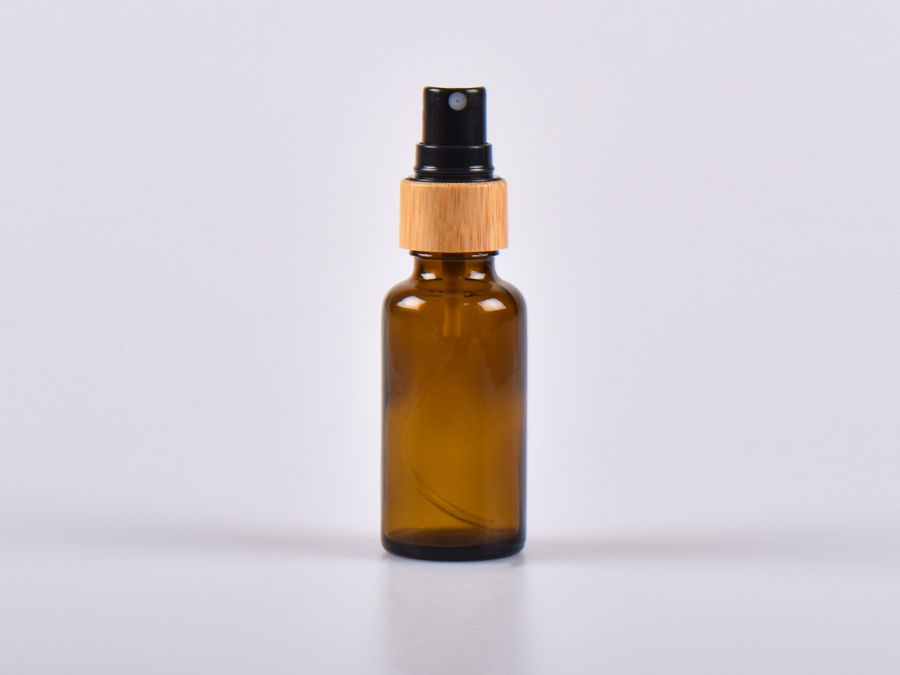 Braunglasflasche 30ml, mit Zerstäuber Bambus