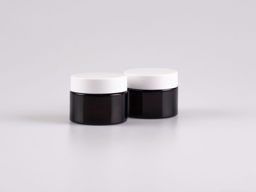 Braunglasdose, 50ml, mit Deckel weiss
