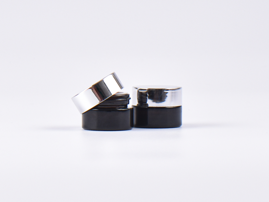 Braunglasdose, 7ml, mit Deckel silber