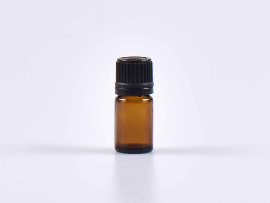 Braunglasflasche 5ml, mit Tropfmontur OV, geriffelt