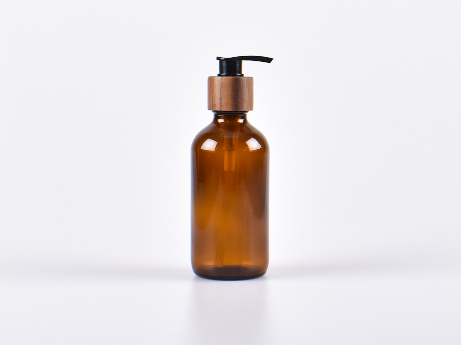 Braunglasflasche 220ml, mit Dispenser Walnut