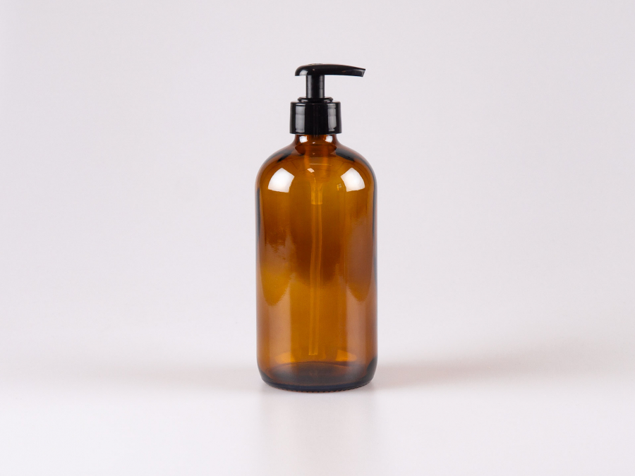 Braunglasflasche 480ml, mit Dispenser schwarz