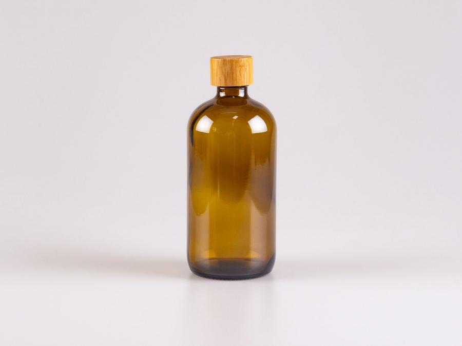 Braunglasflasche 480ml, mit Schraubverschluss Bambus