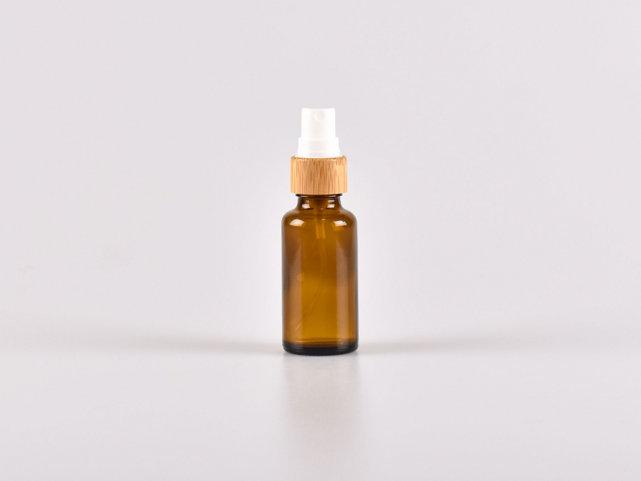 Braunglasflasche 30ml, mit Zerstäuber Bambus