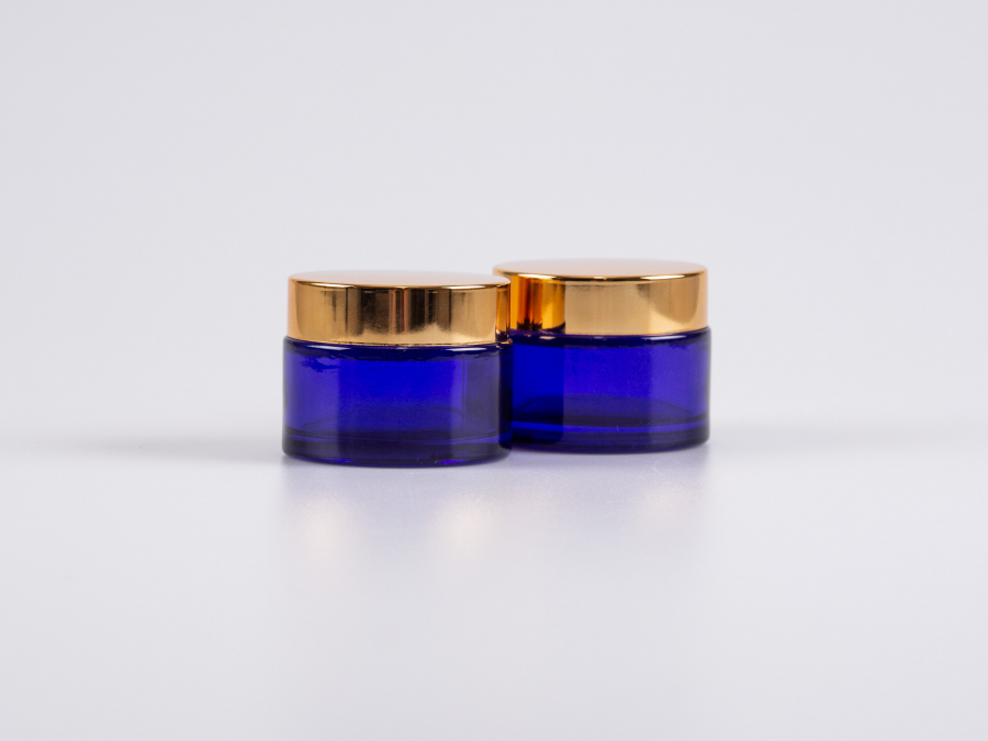 Blauglasdose 50ml, mit Deckel gold