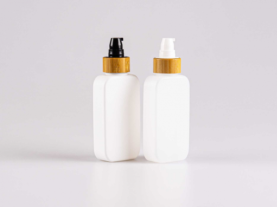 Flasche "Henry", 100ml, HDPE, mit Lotionspumpe Bambus