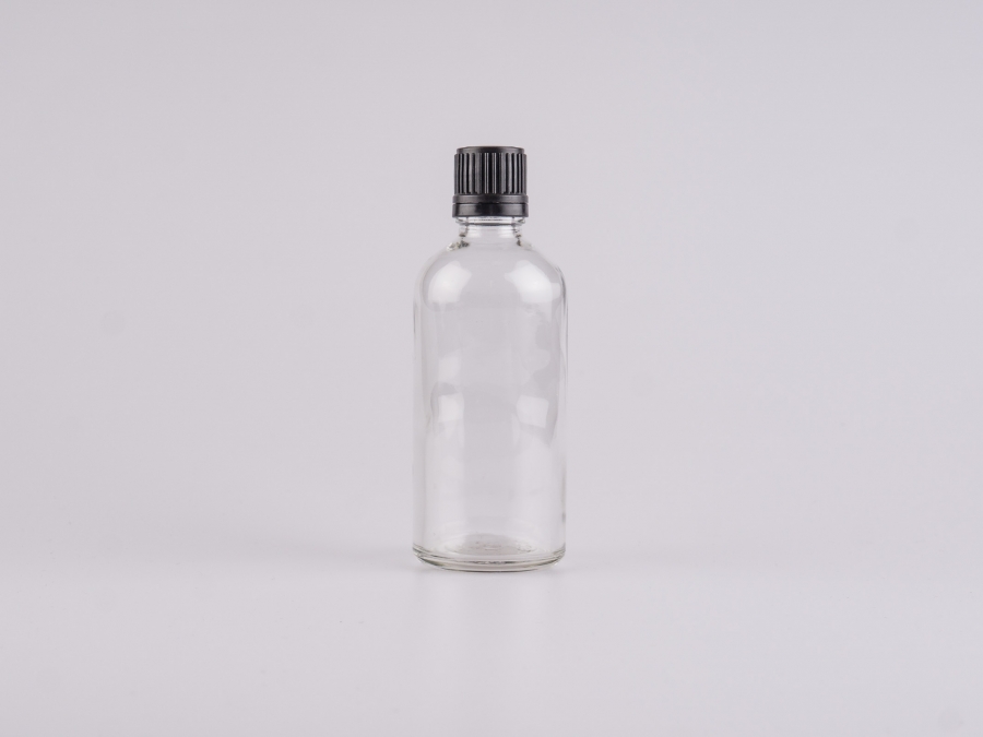 Klarglasflasche 100ml, mit Tropfmontur für wässrige Lösungen