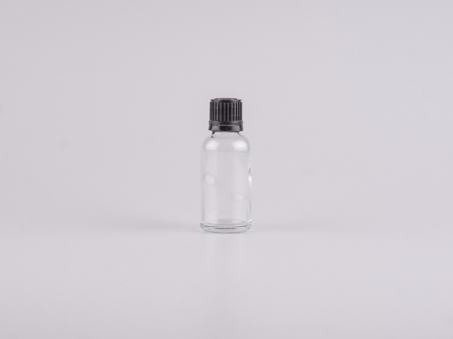 Klarglasflasche 30ml, mit Tropfmontur für wässrige Lösungen