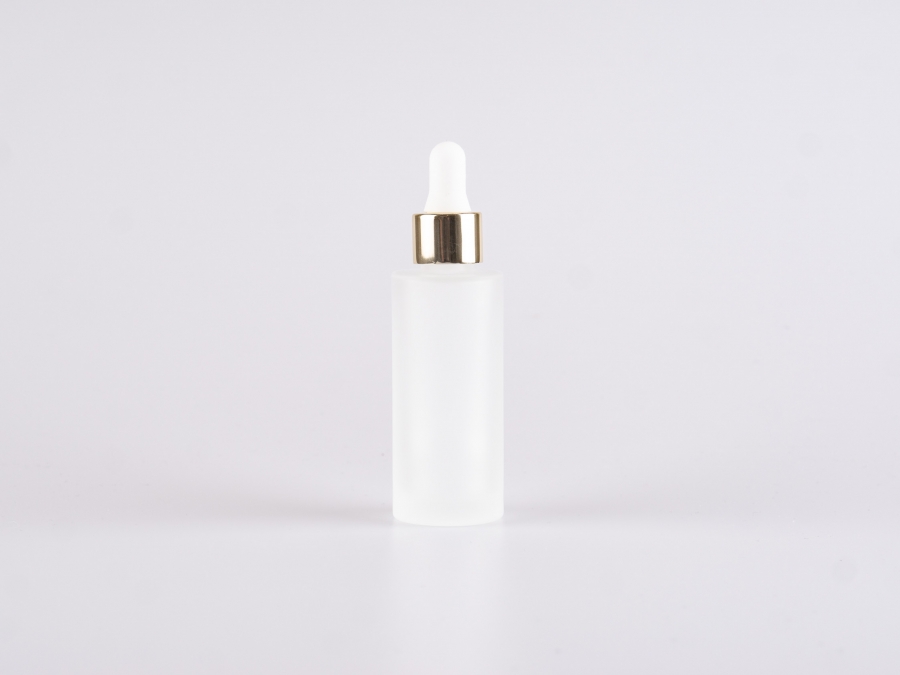 Glasflasche säuremattiert, 30ml, mit Pipette Alu gold