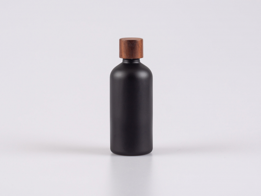 Schwarzglasflasche 100ml, mit Schraubverschluss Walnut