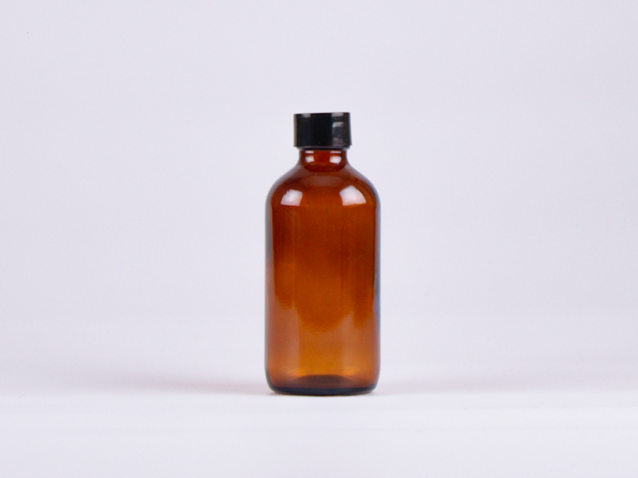 Braunglasflasche 250ml, mit Schraubverschluss schwarz/weiss