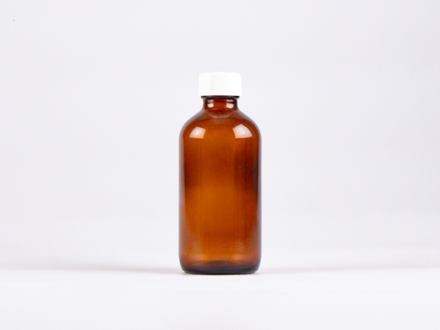 Braunglasflasche 250ml, mit Schraubverschluss schwarz/weiss