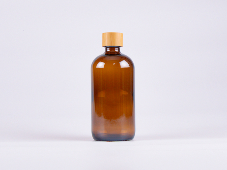 Braunglasflasche 500ml, mit Schraubverschluss Bambus