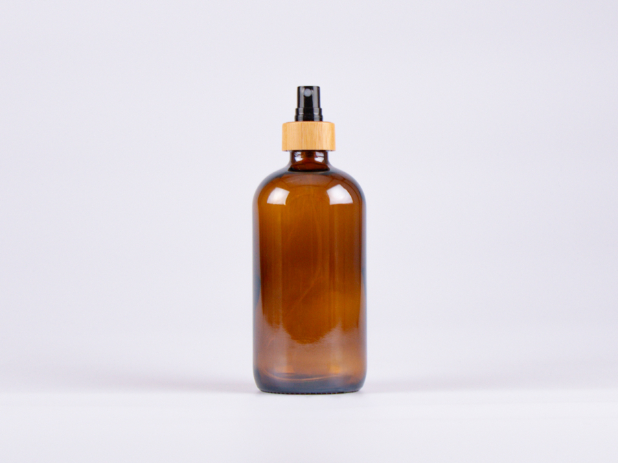 Braunglasflasche 500ml, mit Zerstäuber Bambus