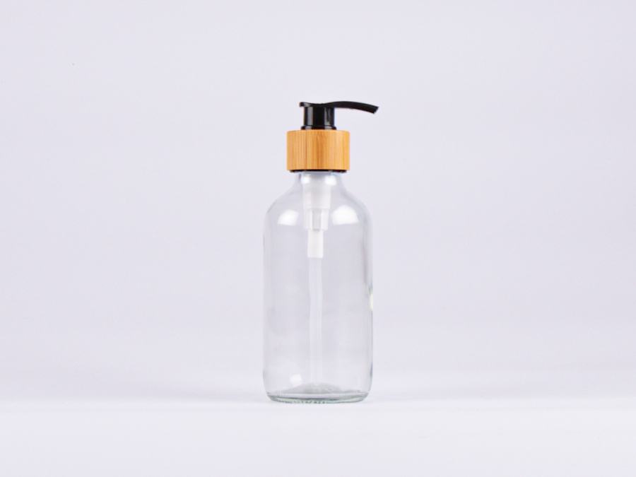 Klarglasflasche 250ml, mit Dispenser Bambus