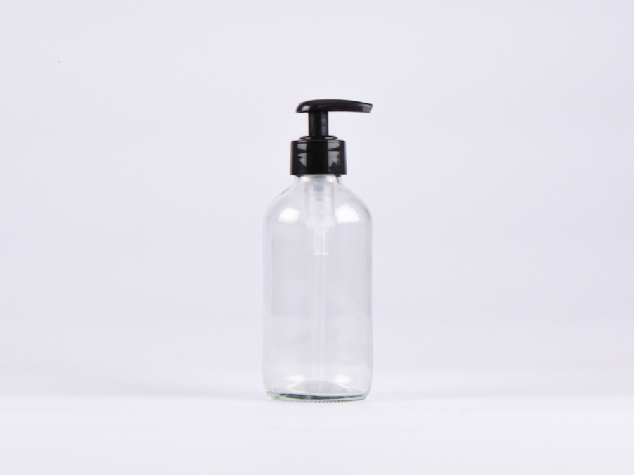 Klarglasflasche 250ml, mit Dispenser schwarz/weiss