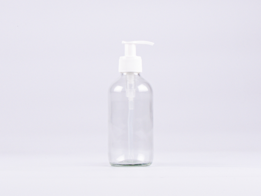 Klarglasflasche 250ml, mit Dispenser schwarz/weiss