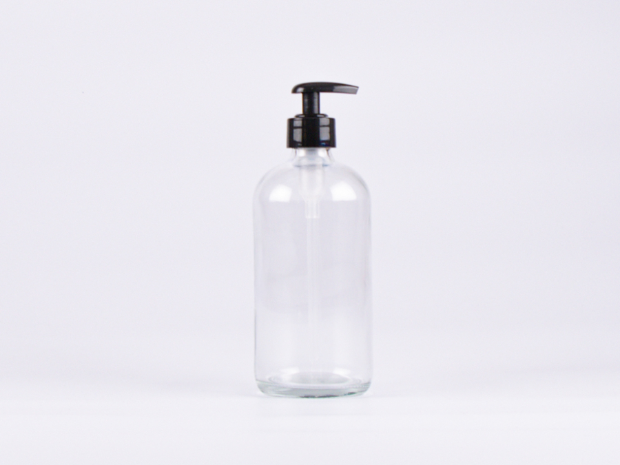 Klarglasflasche 500ml, mit Dispenser schwarz/weiss