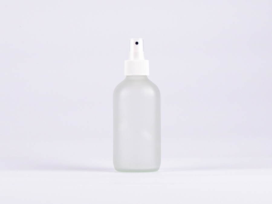 Glasflasche säuremattiert, 250ml, mit Zerstäuber weiss