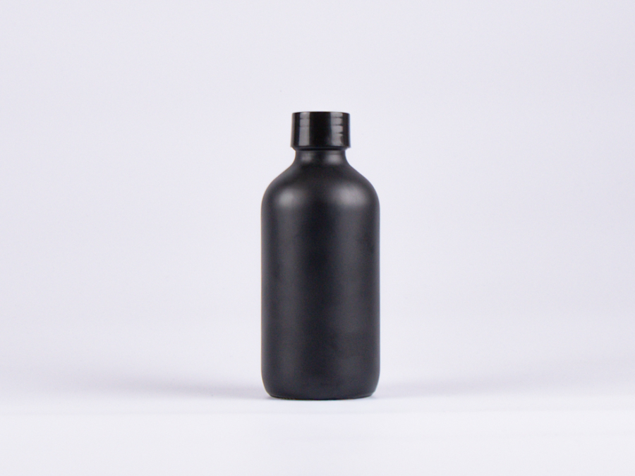 Schwarzglasflasche 250ml, mit Schraubverschluss schwarz/weiss