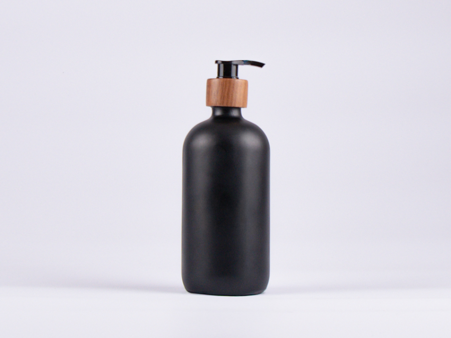 Schwarzglasflasche 500ml, mit Dispenser Walnut