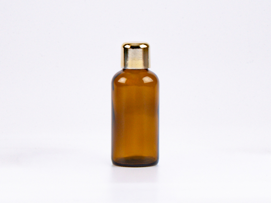 Braunglasflasche 50ml, mit Tropfmontur Gold