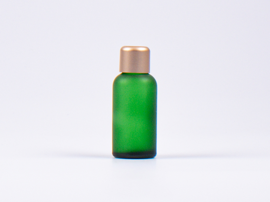Grünglasflasche 30ml, mit Tropfmontur Gold