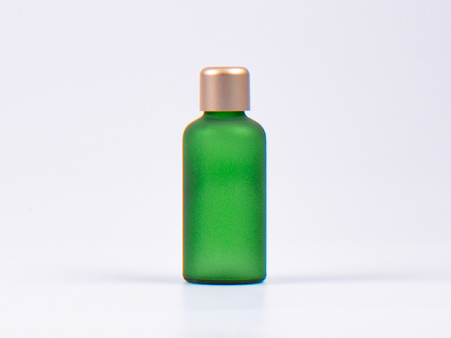 Grünglasflasche 50ml, mit Tropfmontur Gold