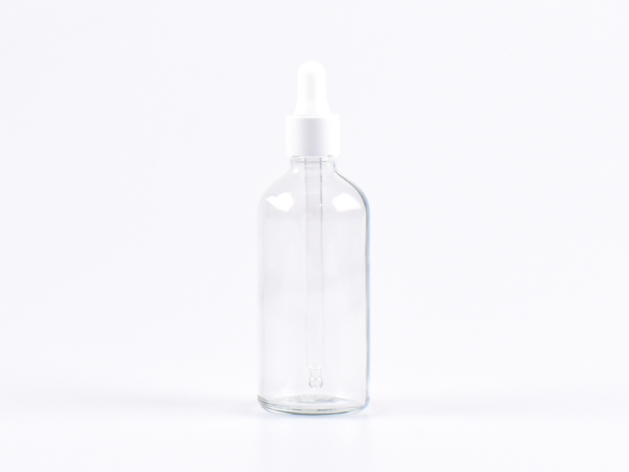 Klarglasflasche 100ml, mit Pipette weiss
