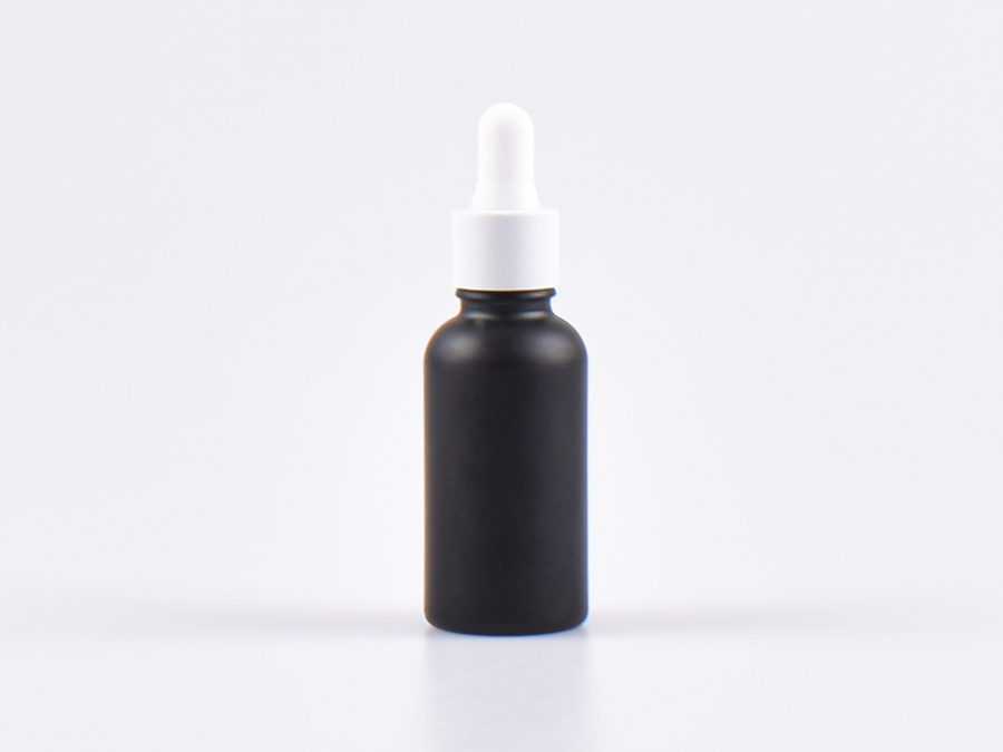 Schwarzglasflasche 30ml, mit Pipette weiss