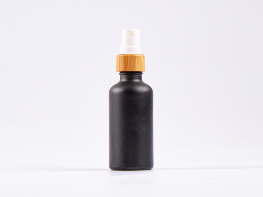 Schwarzglasflasche 50 ml - Zerstäuber Bambus