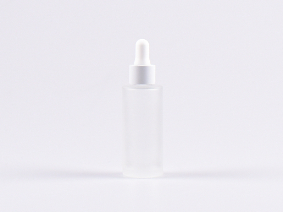 Glasflasche säuremattiert, 30ml, mit Pipette Alu weiss