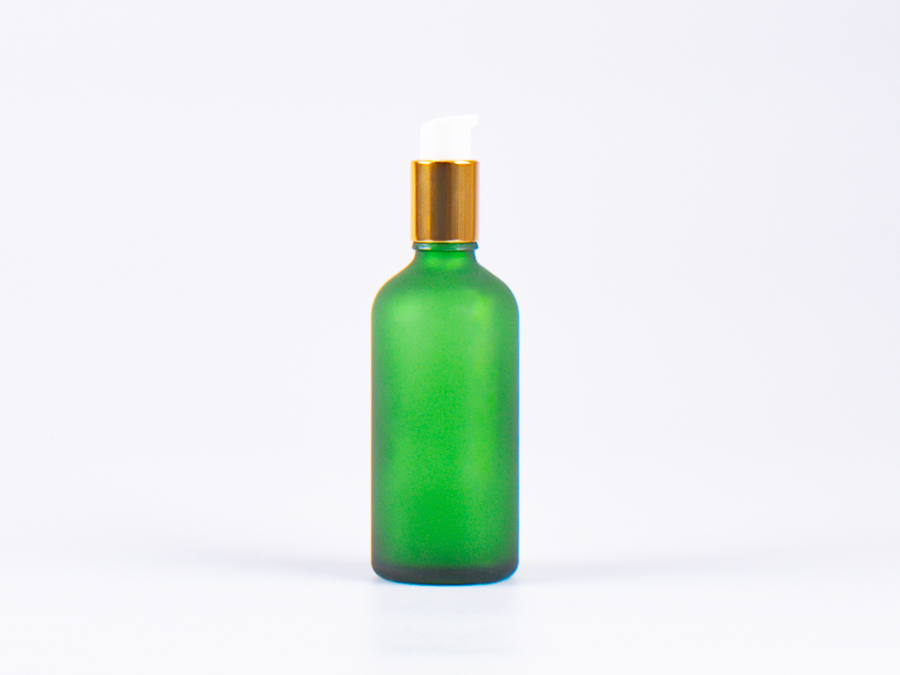 Grünglasflasche 100 ml - Lotionspumpe Aluminium