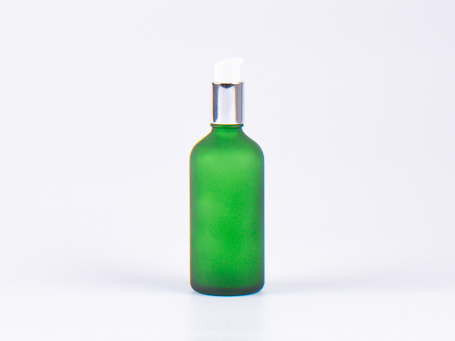 Grünglasflasche 100 ml - Lotionspumpe Aluminium