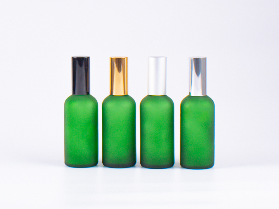 Grünglasflasche 100 ml - Lotionspumpe Aluminium