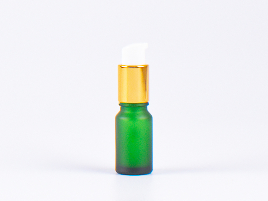 Grünglasflasche 10 ml - Lotionspumpe Aluminium