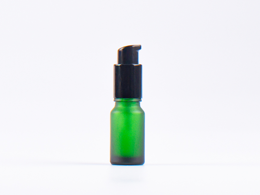 Grünglasflasche 10 ml - Lotionspumpe Aluminium
