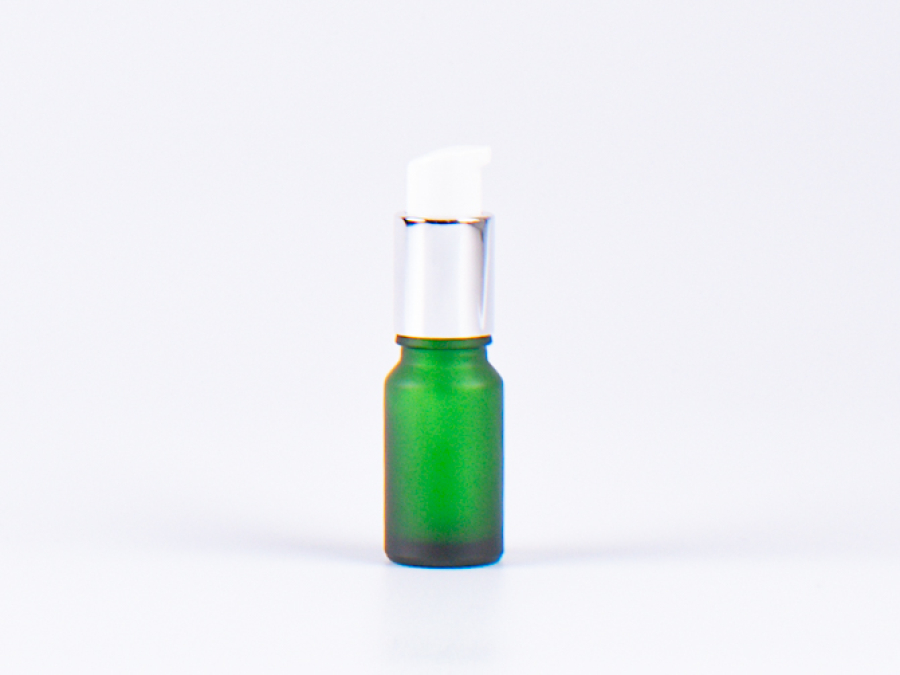 Grünglasflasche 10 ml - Lotionspumpe Aluminium