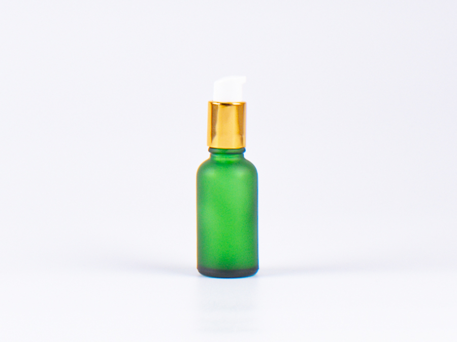 Grünglasflasche 30 ml - Lotionspumpe Aluminium