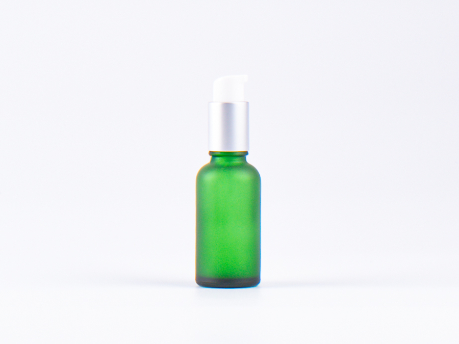 Grünglasflasche 30 ml - Lotionspumpe Aluminium