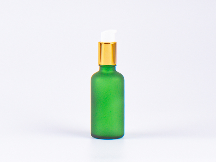 Grünglasflasche 50 ml - Lotionspumpe Aluminium