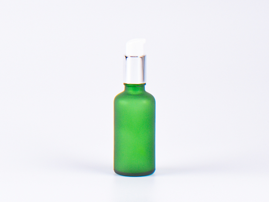 Grünglasflasche 50 ml - Lotionspumpe Aluminium
